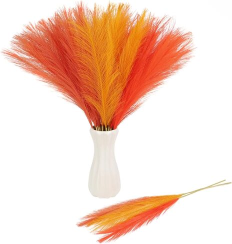 30pcs Pampas Grass Decor,21" Artificial Pompous Grass Bulk,Small Vase Filler Pompas Grass for Home Wedding Living Room Wall Party Decoration Halloween (Golden,Orange-Red,Orange) in Kuwait