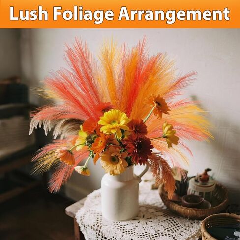 30pcs Pampas Grass Decor,21" Artificial Pompous Grass Bulk,Small Vase Filler Pompas Grass for Home Wedding Living Room Wall Party Decoration Halloween (Golden,Orange-Red,Orange) in Kuwait