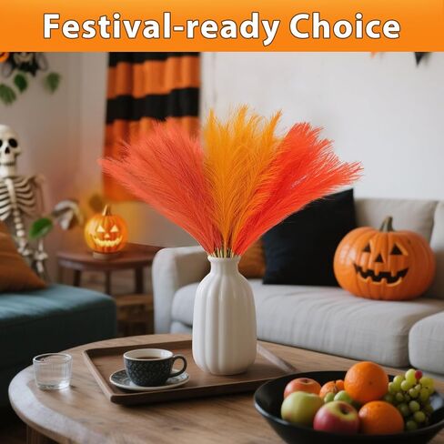 30pcs Pampas Grass Decor,21" Artificial Pompous Grass Bulk,Small Vase Filler Pompas Grass for Home Wedding Living Room Wall Party Decoration Halloween (Golden,Orange-Red,Orange) in Kuwait