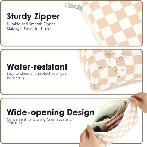 Checkered Makeup Bag, Travel Cosmetic Bag Organizer Toiletry Bag Make Up Bags with Zipper & Compartments for Women Girls in Kuwait