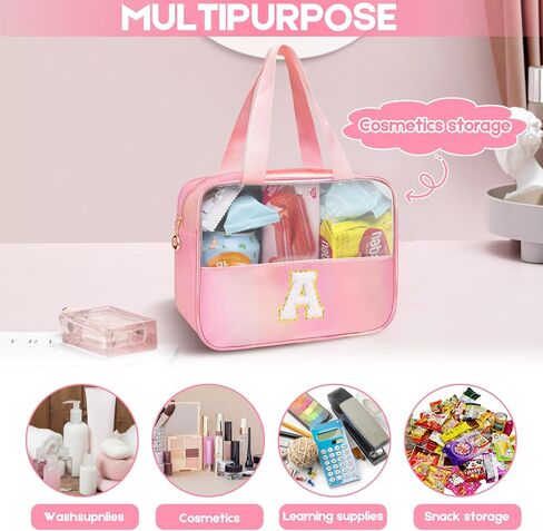 حقيبة مكياج كبيرة شفافة ذات نجمة سوداء بنمط نجمة مقاس 12 × 5 × 8 بوصة، حقيبة مستحضرات تجميل للسفر بمقبض، حقيبة غسيل متينة من مادة البولي فينيل كلوريد تصميم فتحة بسحاب لتنظيم المكياج أثناء السفر أو استخدام صالة الألعاب الرياضية in Kuwait