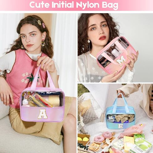 حقيبة مكياج كبيرة شفافة ذات نجمة سوداء بنمط نجمة مقاس 12 × 5 × 8 بوصة، حقيبة مستحضرات تجميل للسفر بمقبض، حقيبة غسيل متينة من مادة البولي فينيل كلوريد تصميم فتحة بسحاب لتنظيم المكياج أثناء السفر أو استخدام صالة الألعاب الرياضية in Kuwait