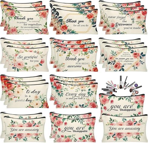 30Pcs Christian Makeup Bag Christian Gifts for Women Inspirational Bible Verse Flower Cosmetic Bags Religious Gifts Motivational Travel Toiletry Pouch for Women Mother’s Day Wedding in Kuwait