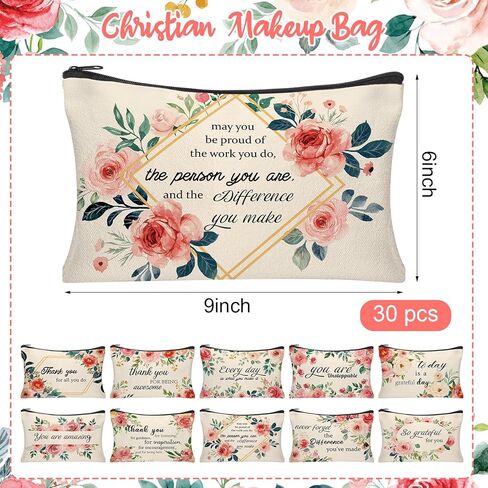 30Pcs Christian Makeup Bag Christian Gifts for Women Inspirational Bible Verse Flower Cosmetic Bags Religious Gifts Motivational Travel Toiletry Pouch for Women Mother’s Day Wedding in Kuwait