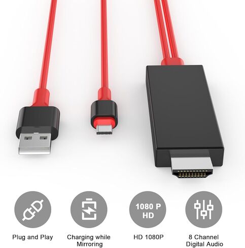 محول USB C إلى HDMI لهاتف iPhone 16 إلى التلفزيون، [معتمد من Apple MFi] كابل موصل شاشة AV رقمي USB من النوع C 1080P 4K لهاتف iPhone 16/16 Plus/16 Pro/16 Pro Max/15 إلى شاشة عرض HDTV in Kuwait
