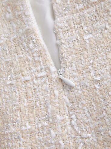 CIDER Long Sleeve Mini Dress Tweed V Neck Faux Pearl Solid Party Cocktail Elegant Dress in Saudi Arabia