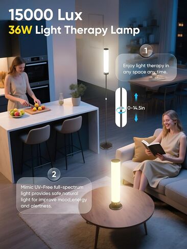 Light Therapy Lamp 10,000 Lux Happy Therapy Light with Remote, 2-in-1 Pedestal to Tabletop Lighting, Full Spectrum Daylight Lamp with Adjustable Color/Brightness/Timer, Memory Function, 24W in Kuwait