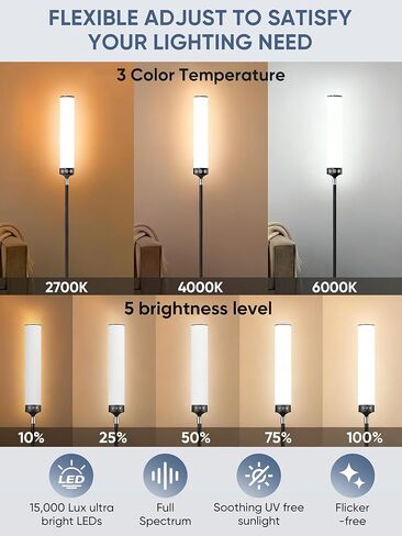 Light Therapy Lamp 10,000 Lux Happy Therapy Light with Remote, 2-in-1 Pedestal to Tabletop Lighting, Full Spectrum Daylight Lamp with Adjustable Color/Brightness/Timer, Memory Function, 24W in Kuwait