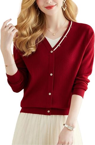LAI MENG FIVE CATS Women's Lightweight Cardigan Long Sleeve Soft Knit Sweater Knit V Neck Button Tops in Saudi Arabia