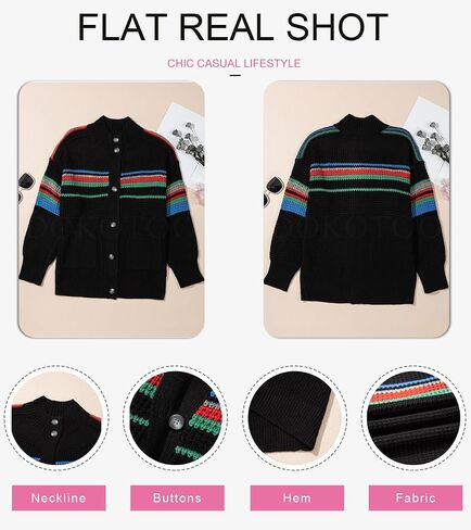 Dokotoo Womens Cardigan Sweaters Long Sleeve Casual Striped Color Block Cable Knit Fall Outfits with Pockets in Saudi Arabia