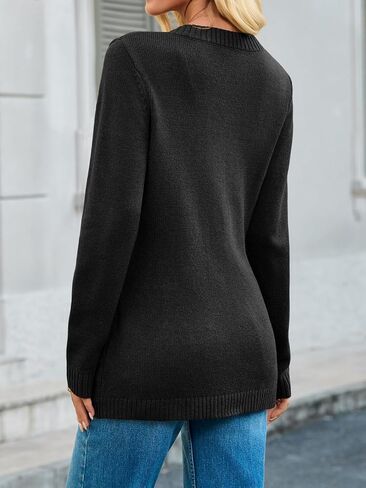 Saodimallsu Womens Button Down Cardigan Sweaters Long Sleeve Crew Neck Knit Casual Loose Sweater Coat with Pockets in Saudi Arabia