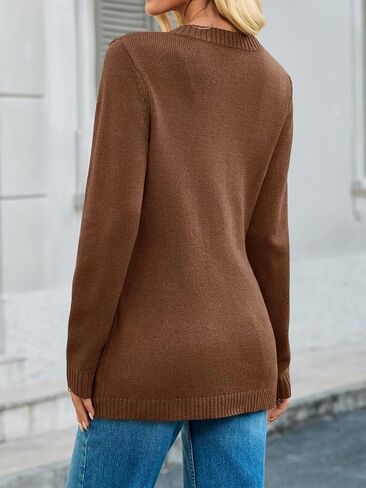 Saodimallsu Womens Button Down Cardigan Sweaters Long Sleeve Crew Neck Knit Casual Loose Sweater Coat with Pockets in Saudi Arabia