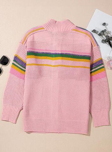 Dokotoo Womens Cardigan Sweaters Long Sleeve Casual Striped Color Block Cable Knit Fall Outfits with Pockets in Saudi Arabia