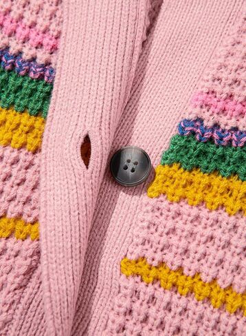 Dokotoo Womens Cardigan Sweaters Long Sleeve Casual Striped Color Block Cable Knit Fall Outfits with Pockets in Saudi Arabia