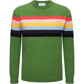 تي شيرت رجالي من OXKNIT مصنوع من نسيج محبوك بألوان قوس قزح وأكمام طويلة مخططة على الصدر in Kuwait