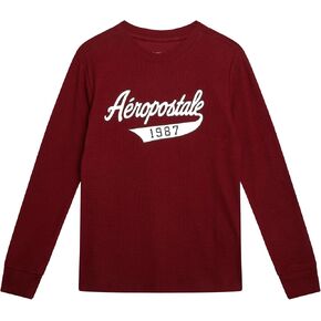 AEROPOSTALE Boys Long Sleeve Shirts - Crew Neck Boys Long Sleeve Waffle Knit Shirt Kids Tops Basic Tee (Sizes: 8-16) in Kuwait