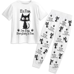 Women's Short-Sleeve Crewneck Pajama Set, 2-Piece Sleepwear Lounge Jogger Outfit for Her Winter 2025 in Saudi Arabia