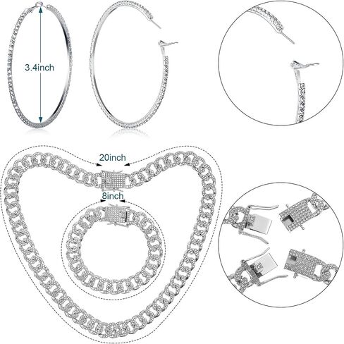 Hercicy Cowgirl Outfit for Women Silver Rhinestone Cowboy Hat with Bling Cuban Link Chain Necklace Bracelet Circle Earring in Saudi Arabia