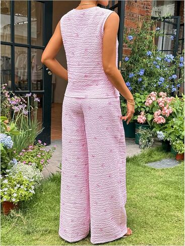 MakeMeChic Women's Boho Maternity 2 Piece Striped Outfits Bow Print Tie Front Tank Top and Pants Pregnancy Set in Saudi Arabia