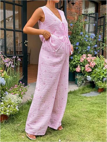 MakeMeChic Women's Boho Maternity 2 Piece Striped Outfits Bow Print Tie Front Tank Top and Pants Pregnancy Set in Saudi Arabia