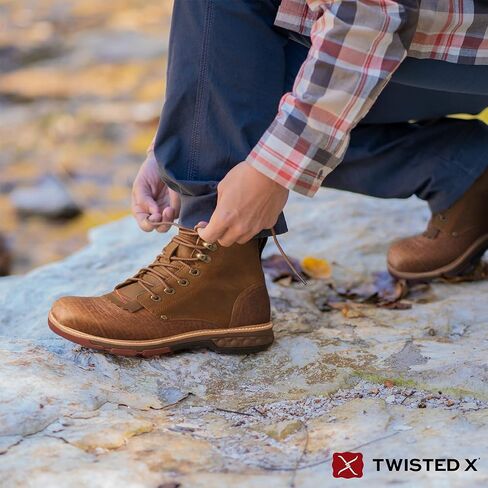 Twisted X Men's 8" CellStretch Lacer, Square Toe Alloy Toe with CellStretch, Distressed Saddle & Cognac, 8 D in Saudi Arabia