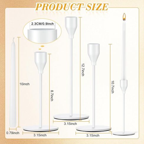Inbagi 12 Sets Candlestick Holders Bulk for Taper Candles Metal Tall Candle Stick Holders Taper Candle Stands for Table Centerpiece Wedding Home Party Decor Fit 0.79 in Thick Candle (White) in Saudi Arabia