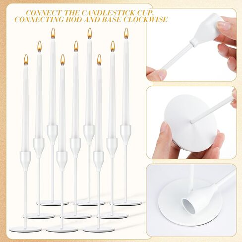 Inbagi 12 Sets Candlestick Holders Bulk for Taper Candles Metal Tall Candle Stick Holders Taper Candle Stands for Table Centerpiece Wedding Home Party Decor Fit 0.79 in Thick Candle (White) in Saudi Arabia
