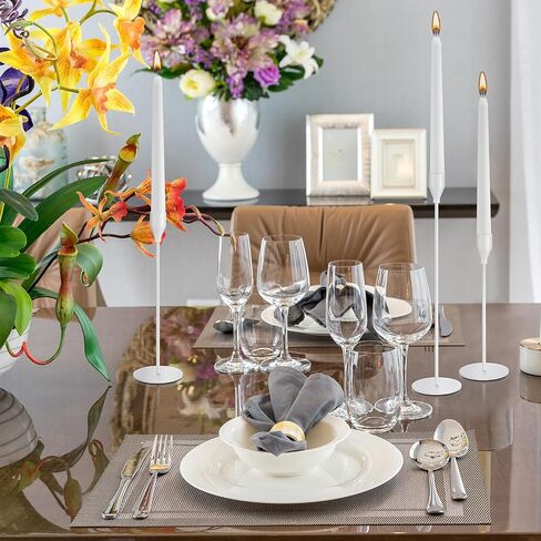 Inbagi 12 Sets Candlestick Holders Bulk for Taper Candles Metal Tall Candle Stick Holders Taper Candle Stands for Table Centerpiece Wedding Home Party Decor Fit 0.79 in Thick Candle (White) in Saudi Arabia