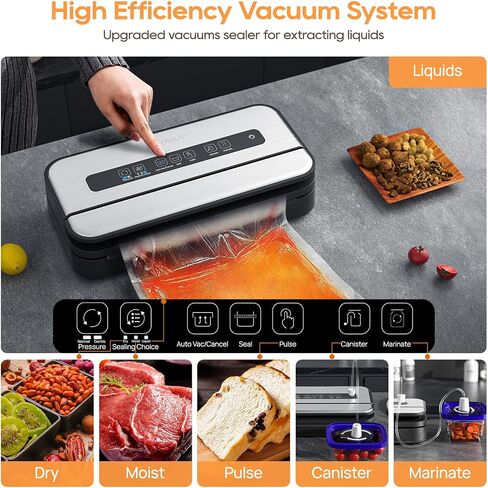 Liquid Vacuum Sealer Machine, 90Kpa Vacuum Sealer for Liquid/Dry/Moist food, Double Heat Seal, Easy-Lock Handle, Built-in Cutter and Bag Storage & Removable Drip Tray in Saudi Arabia