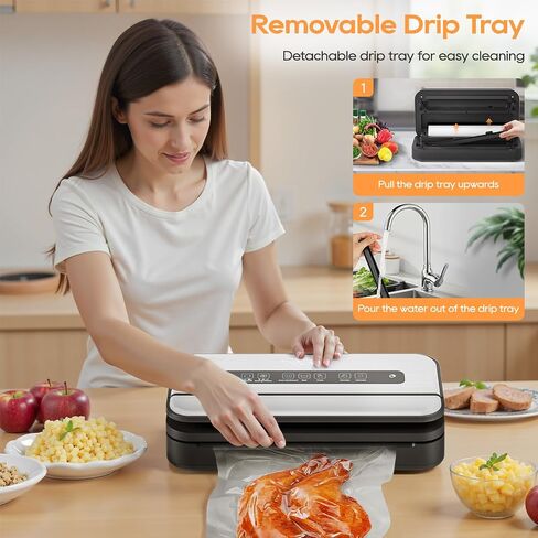 Liquid Vacuum Sealer Machine, 90Kpa Vacuum Sealer for Liquid/Dry/Moist food, Double Heat Seal, Easy-Lock Handle, Built-in Cutter and Bag Storage & Removable Drip Tray in Saudi Arabia