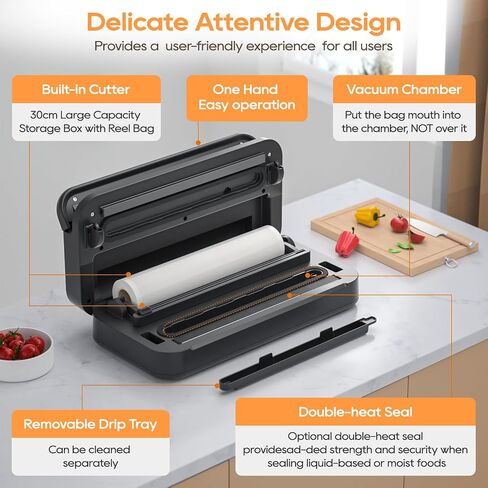 Liquid Vacuum Sealer Machine, 90Kpa Vacuum Sealer for Liquid/Dry/Moist food, Double Heat Seal, Easy-Lock Handle, Built-in Cutter and Bag Storage & Removable Drip Tray in Saudi Arabia