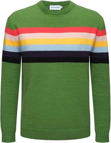 تي شيرت رجالي من OXKNIT مصنوع من نسيج محبوك بألوان قوس قزح وأكمام طويلة مخططة على الصدر in Kuwait