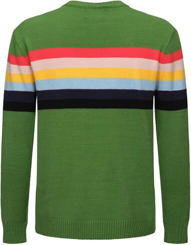 تي شيرت رجالي من OXKNIT مصنوع من نسيج محبوك بألوان قوس قزح وأكمام طويلة مخططة على الصدر in Kuwait