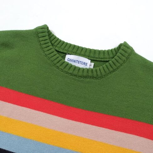 تي شيرت رجالي من OXKNIT مصنوع من نسيج محبوك بألوان قوس قزح وأكمام طويلة مخططة على الصدر in Kuwait