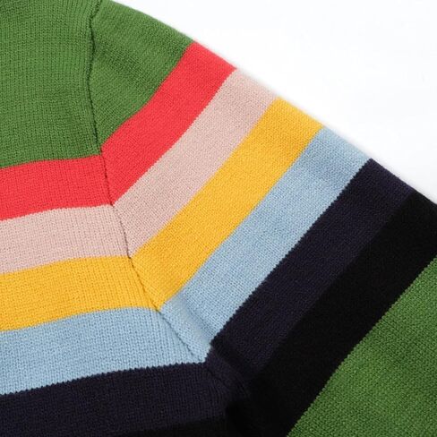 تي شيرت رجالي من OXKNIT مصنوع من نسيج محبوك بألوان قوس قزح وأكمام طويلة مخططة على الصدر in Kuwait