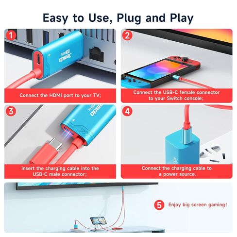 كابل USB C إلى HDMI متوافق مع نينتندو سويتش NS/OLED/Steam Deck/ROG Ally، قاعدة توصيل تلفزيون محمولة لعكس الشاشة، 4K@60 هرتز، 2 متر/6.6 قدم، أسود in Kuwait