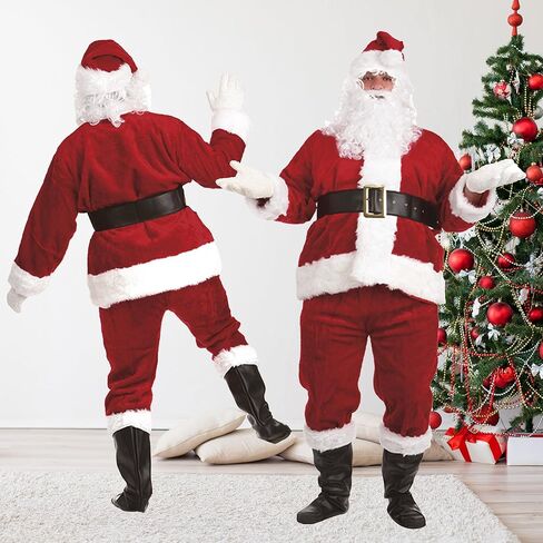 Santa Claus Costume for Men 9Pcs Santa Costume, Santa Suit Adults Men Professional Christmas Adult Santa Outfit in Kuwait