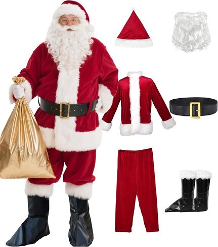 Santa Claus Costume for Men 9Pcs Santa Costume, Santa Suit Adults Men Professional Christmas Adult Santa Outfit in Kuwait