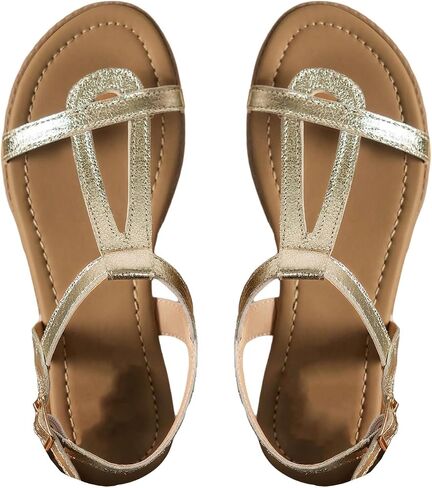 GORGLITTER Women's Metallic Dressy Flat Sandals Ankle Strap Open Toe Summer Slides Shoes 2025 in Saudi Arabia