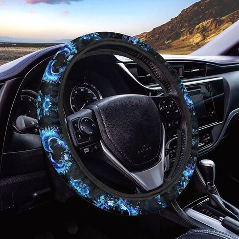 Glow Dolphin Totem Flower Steering Wheel Cover, Universal Fit for 15 Inch Vehicles, Polyester Material, Anti-Slip Car Wheel Protector in Saudi Arabia
