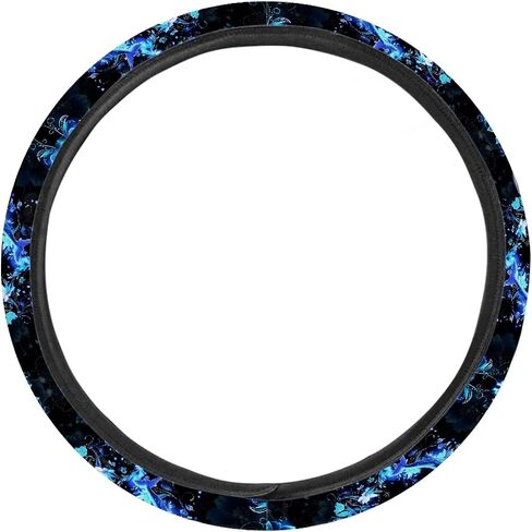 Glow Dolphin Totem Flower Steering Wheel Cover, Universal Fit for 15 Inch Vehicles, Polyester Material, Anti-Slip Car Wheel Protector in Saudi Arabia