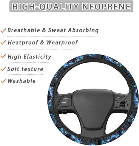 Glow Dolphin Totem Flower Steering Wheel Cover, Universal Fit for 15 Inch Vehicles, Polyester Material, Anti-Slip Car Wheel Protector in Saudi Arabia