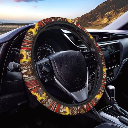 Glow Dolphin Totem Flower Steering Wheel Cover, Universal Fit for 15 Inch Vehicles, Polyester Material, Anti-Slip Car Wheel Protector in Saudi Arabia