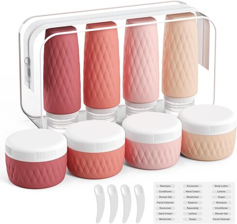 8 Pack Travel Bottles for Toiletries - 3 OZ / 90 ML, | Leak Proof Silicone Containers with Clear Bag, Travel Size Toiletries for Lotions, Creams, Foundation, Shampoo, body wash and More | in Saudi Arabia