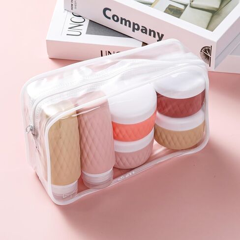 8 Pack Travel Bottles for Toiletries - 3 OZ / 90 ML, | Leak Proof Silicone Containers with Clear Bag, Travel Size Toiletries for Lotions, Creams, Foundation, Shampoo, body wash and More | in Saudi Arabia