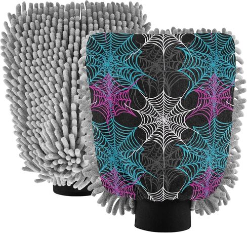 White Blue Purple Webs Black Wash Mitts for Car Washing Absorbent Chenille Microfiber Mitts Car Cleaning Tools Scrub Pad Scratch Free, Medium x 2 Pack in Saudi Arabia