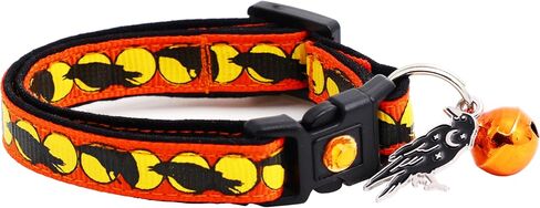 Halloween Cat Collar with Bell | Safety Breakaway Collar | Adjustable Large Size or Kitten Collar (Skull & Crossbones on Black, Small(10lbs & Less)) in Kuwait