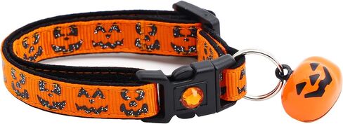 Halloween Cat Collar with Bell | Safety Breakaway Collar | Adjustable Large Size or Kitten Collar (Skull & Crossbones on Black, Small(10lbs & Less)) in Kuwait