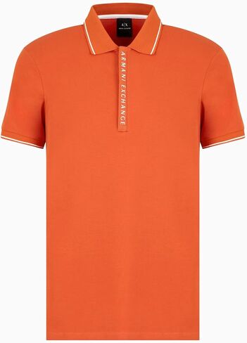 قميص بولو بسحاب للرجال من Armani Exchange مصنوع من قطن جيرسي مطاطي بقصة ضيقة، Rooibos Tea/White، مقاس كبير in Saudi Arabia