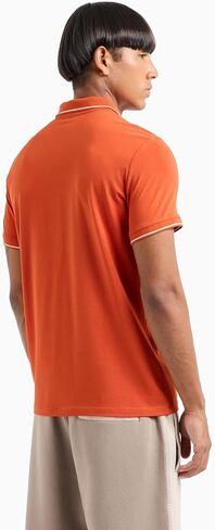 قميص بولو بسحاب للرجال من Armani Exchange مصنوع من قطن جيرسي مطاطي بقصة ضيقة، Rooibos Tea/White، مقاس كبير in Saudi Arabia